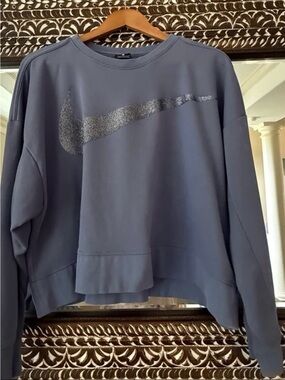 Nike Dusty Blue Cropped Sweatshirt with Silver Glitter Swoosh